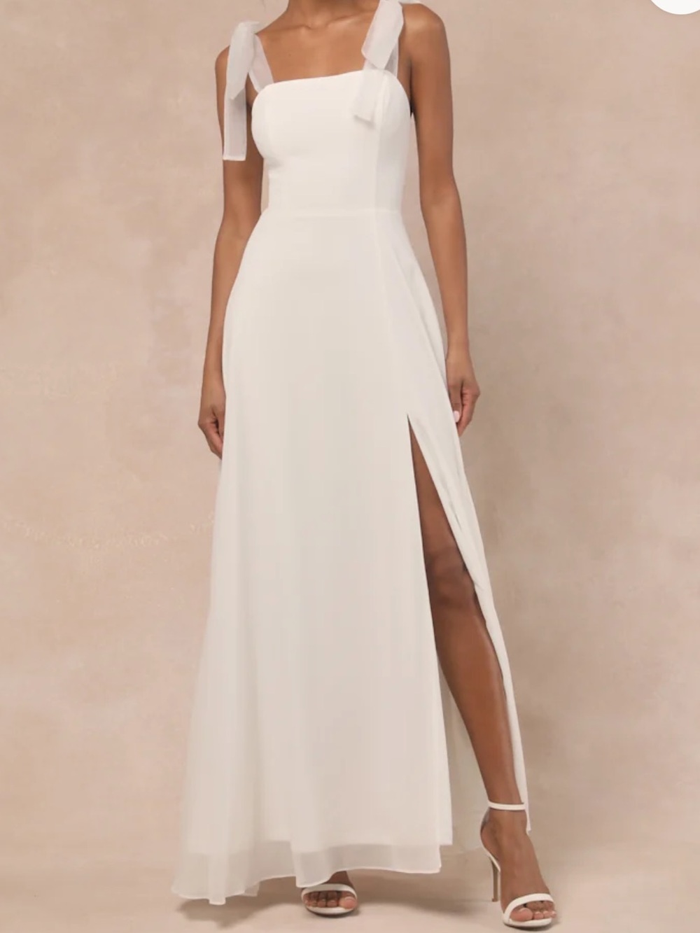 Lulu’s Radiant Romance White Tie-Strap Maxi Dress